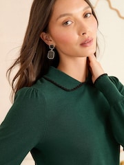 Love & Roses Forest Green Tipped Petite Knitted Collar Jumper - Image 2 of 4