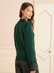 Love & Roses Forest Green Tipped Petite Knitted Collar Jumper - Image 4 of 4