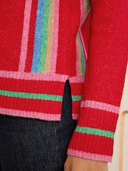 Love & Roses Red Rainbow Side Stripe Petite Crew Neck Knit Jumper - Image 3 of 5
