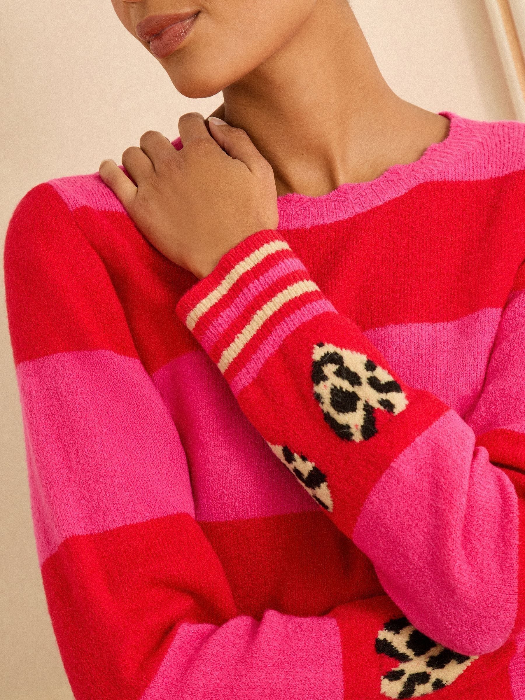 Buy Love & Roses Pink and Red Stripe Animal Heart Jumper from Next