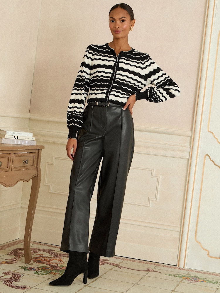 Love & Roses Black and White Chevron Knitted Cardigan - Image 2 of 4 Love & Roses Black and White Chevron Knitted Cardigan - Image 2 of 4