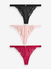 KBX Black/Red Thong Lace High Leg Knickers 3 Pack - Image 1 of 9