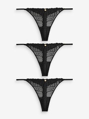 KBX Black Thong Lace High Leg Knickers 3 Pack - Image 1 of 7