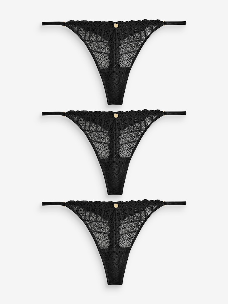 KBX Black Thong Lace High Leg Knickers 3 Pack - Image 1 of 7