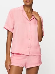 KBX Pink Hattie Satin Revere Shirt and Shorts Set - Image 1 of 4