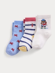 Polo Ralph Lauren White Ground Lauren Baby Polo Bear Crab Stripe Socks 3 Pack - Image 1 of 1