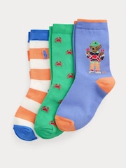 Polo Ralph Lauren Blue Lauren Boys Polo Bear Crab Stripe Socks 3 Pack - Image 1 of 1