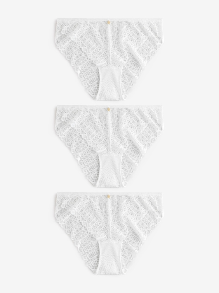 KBX White High Leg Lace High Leg Knickers 3 Pack - Image 1 of 5