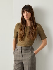 Khaki Green Texture Half Sleeve T-Shirt - Image 1 of 4