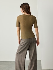 Khaki Green Texture Half Sleeve T-Shirt - Image 3 of 4