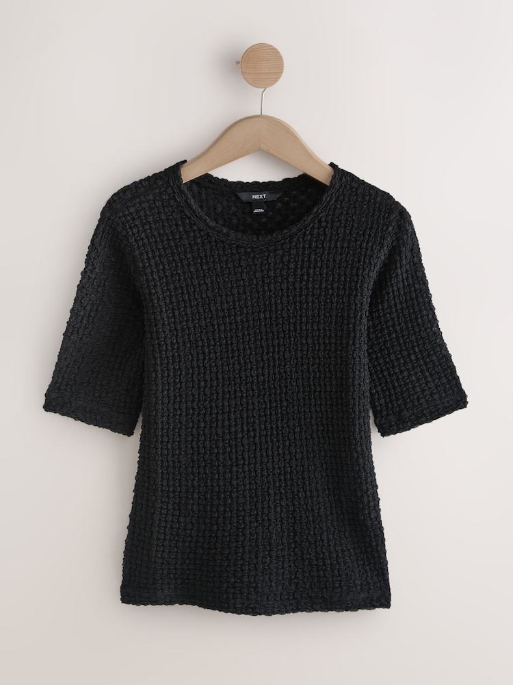 Black Texture Half Sleeve T-Shirt - Image 1 of 3