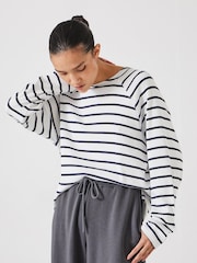 Hush White Matilda Stripe 100% Cotton Raglan Top - Image 1 of 5