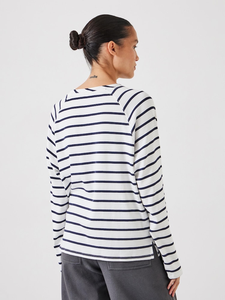 Hush White Matilda Stripe 100% Cotton Raglan Top - Image 3 of 5