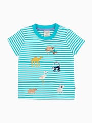 Frugi 100% Cotton Blue Non-Applique Ennis Embroidered 100% Cotton T-Shirt - Image 1 of 4