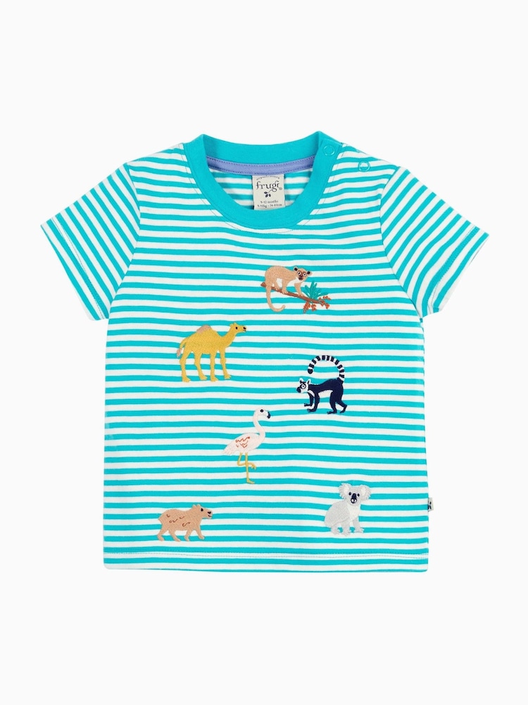 Frugi 100% Cotton Blue Non-Applique Ennis Embroidered 100% Cotton T-Shirt - Image 1 of 4
