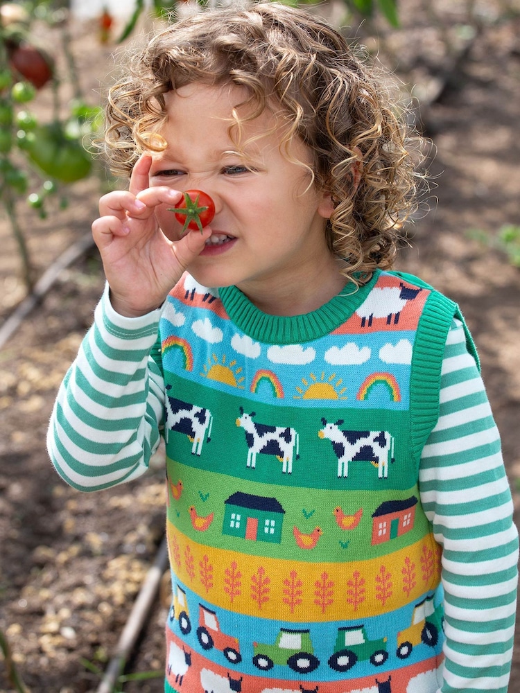 Frugi Blue Rainbow Tavi Knitted Tank 100% Cotton Top - Image 1 of 7