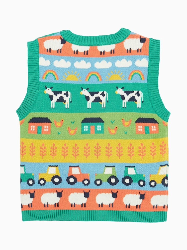 Frugi Blue Rainbow Tavi Knitted Tank 100% Cotton Top - Image 4 of 7
