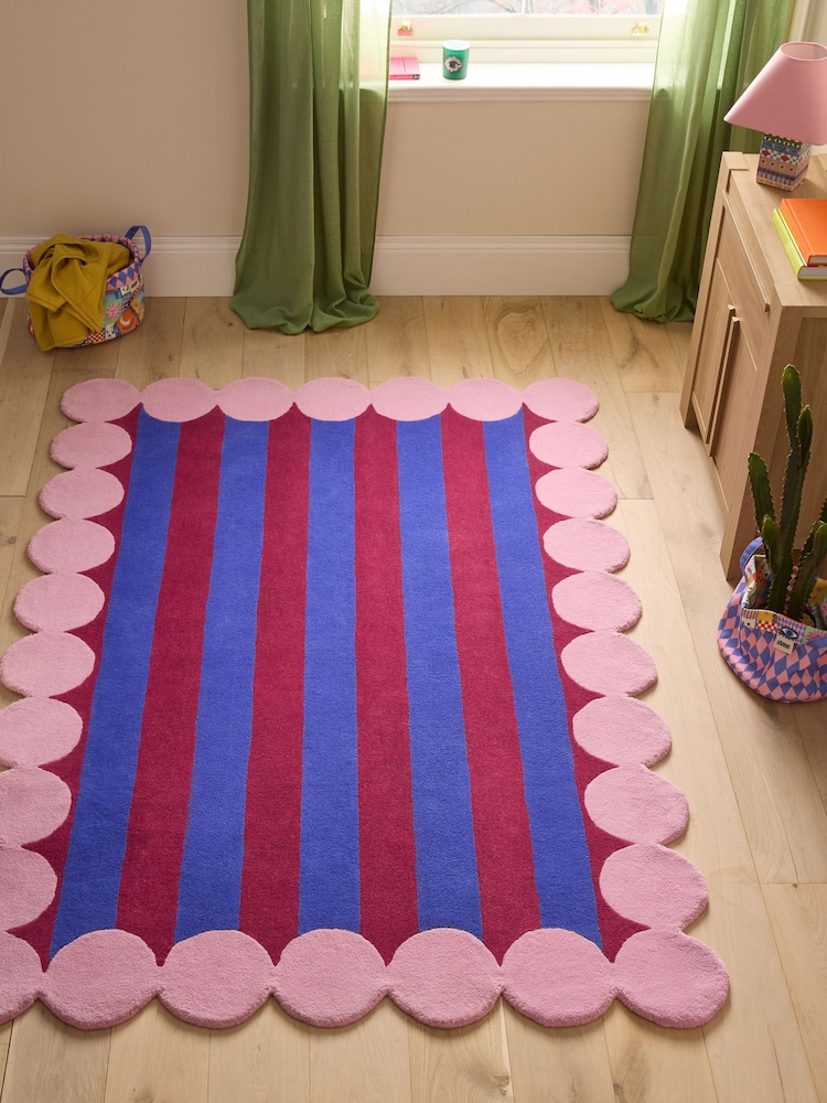 Eleanor Bowmer Blue Bubble Border Stripe Wool Tufted Rug - Image 1 of 5 Eleanor Bowmer Blue Bubble Border Stripe Wool Tufted Rug - Image 1 of 5