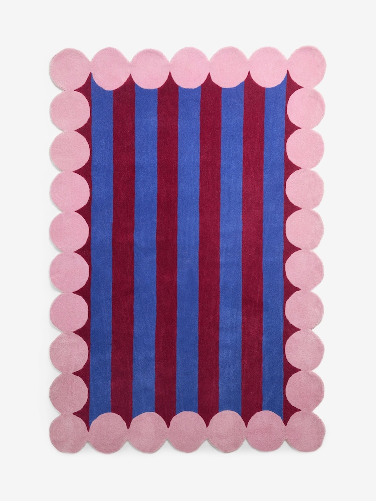 Eleanor Bowmer Blue Bubble Border Stripe Wool Tufted Rug - Image 5 of 5 Eleanor Bowmer Blue Bubble Border Stripe Wool Tufted Rug - Image 5 of 5