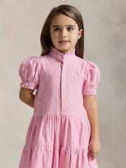 Polo Ralph Lauren Pink Girls Stripe Linen Blend Shirt Dress - Image 1 of 5