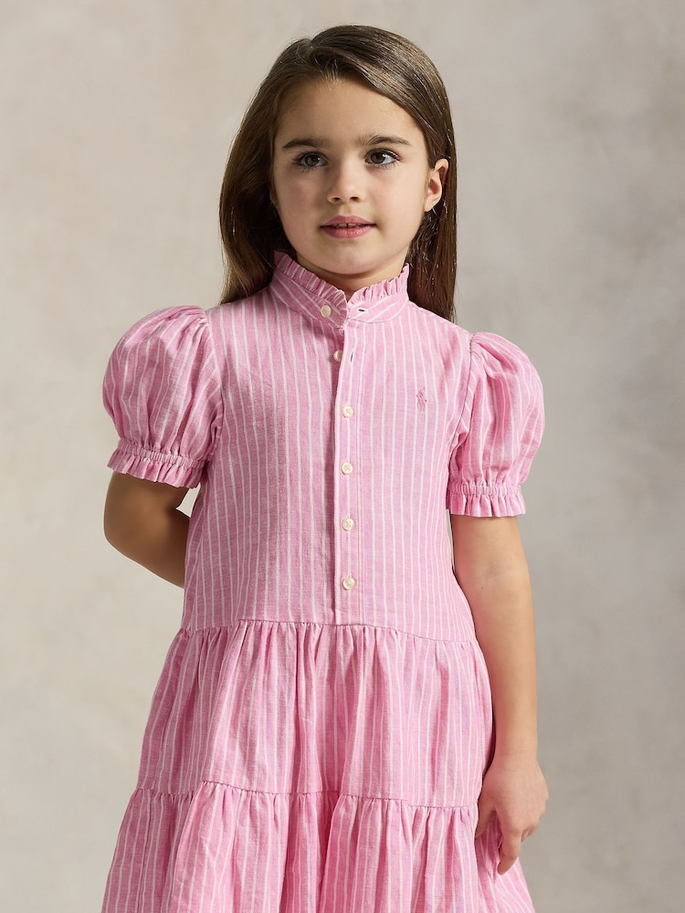 Polo Ralph Lauren Pink Girls Stripe Linen Blend Shirt Dress - Image 1 of 5 Polo Ralph Lauren Pink Girls Stripe Linen Blend Shirt Dress - Image 1 of 5