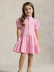 Polo Ralph Lauren Pink Girls Stripe Linen Blend Shirt Dress - Image 2 of 5