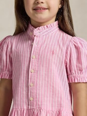Polo Ralph Lauren Pink Girls Stripe Linen Blend Shirt Dress - Image 3 of 5