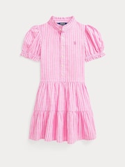 Polo Ralph Lauren Pink Girls Stripe Linen Blend Shirt Dress - Image 4 of 5