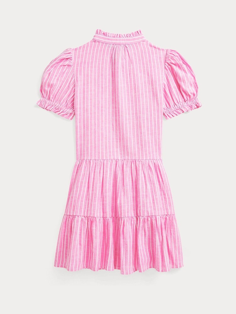 Polo Ralph Lauren Pink Girls Stripe Linen Blend Shirt Dress - Image 5 of 5