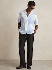 Reiss Soft Blue/White Mendosa Faded-Stripe Cuban-Collar Shirt - Image 1 of 6