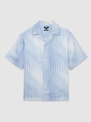 Reiss Soft Blue/White Mendosa Faded-Stripe Cuban-Collar Shirt - Image 2 of 6