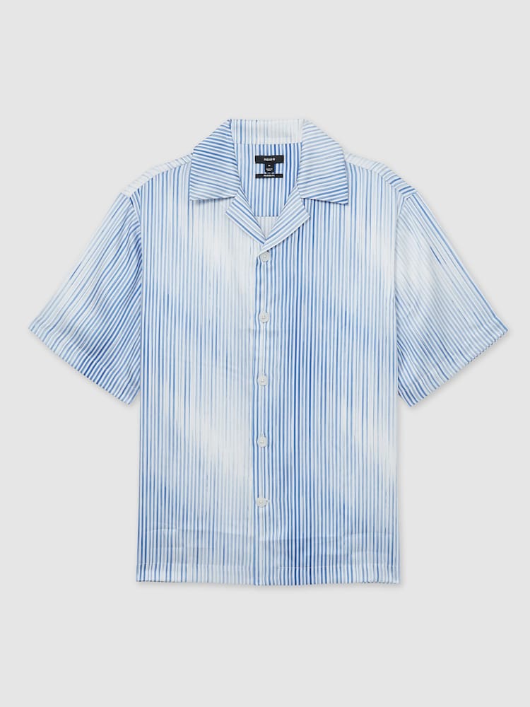 Reiss Soft Blue/White Mendosa Faded-Stripe Cuban-Collar Shirt - Image 2 of 6