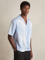 Reiss Soft Blue/White Mendosa Faded-Stripe Cuban-Collar Shirt - Image 3 of 6