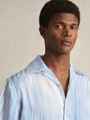 Reiss Soft Blue/White Mendosa Faded-Stripe Cuban-Collar Shirt - Image 4 of 6