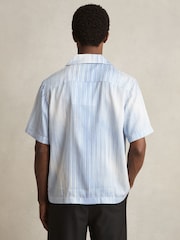 Reiss Soft Blue/White Mendosa Faded-Stripe Cuban-Collar Shirt - Image 5 of 6