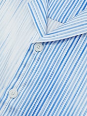 Reiss Soft Blue/White Mendosa Faded-Stripe Cuban-Collar Shirt - Image 6 of 6