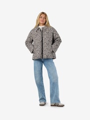 NOISY MAY Brown Leopard Print Quilted Zip Up Jacket - Image 3 of 4