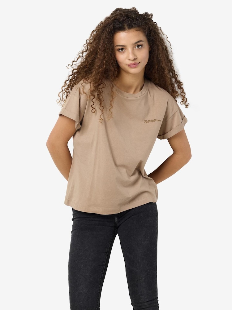 NOISY MAY Brown Rolling Stones Graphic Back Print T-Shirt - Image 1 of 4