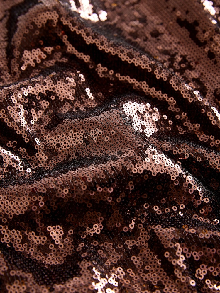 Brown Sequin Longsleeve Drape Top - Image 7 of 8