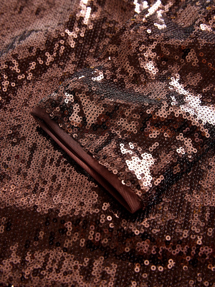 Brown Sequin Longsleeve Drape Top - Image 8 of 8
