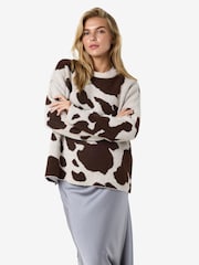 NOISY MAY Cream Animal Cow Print Jumper - Image 1 of 4