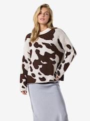 NOISY MAY Cream Animal Cow Print Jumper - Image 2 of 4