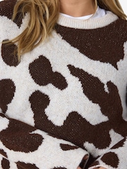 NOISY MAY Cream Animal Cow Print Jumper - Image 4 of 4