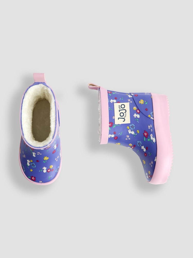 Violet Mouse - JoJo Maman Bébé Short Cosy Lined Flower Wellies - Image 3 of 4
