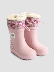 JoJo Maman Bébé Pale Pink Drawstring Cosy Lined Wellies - Image 1 of 4