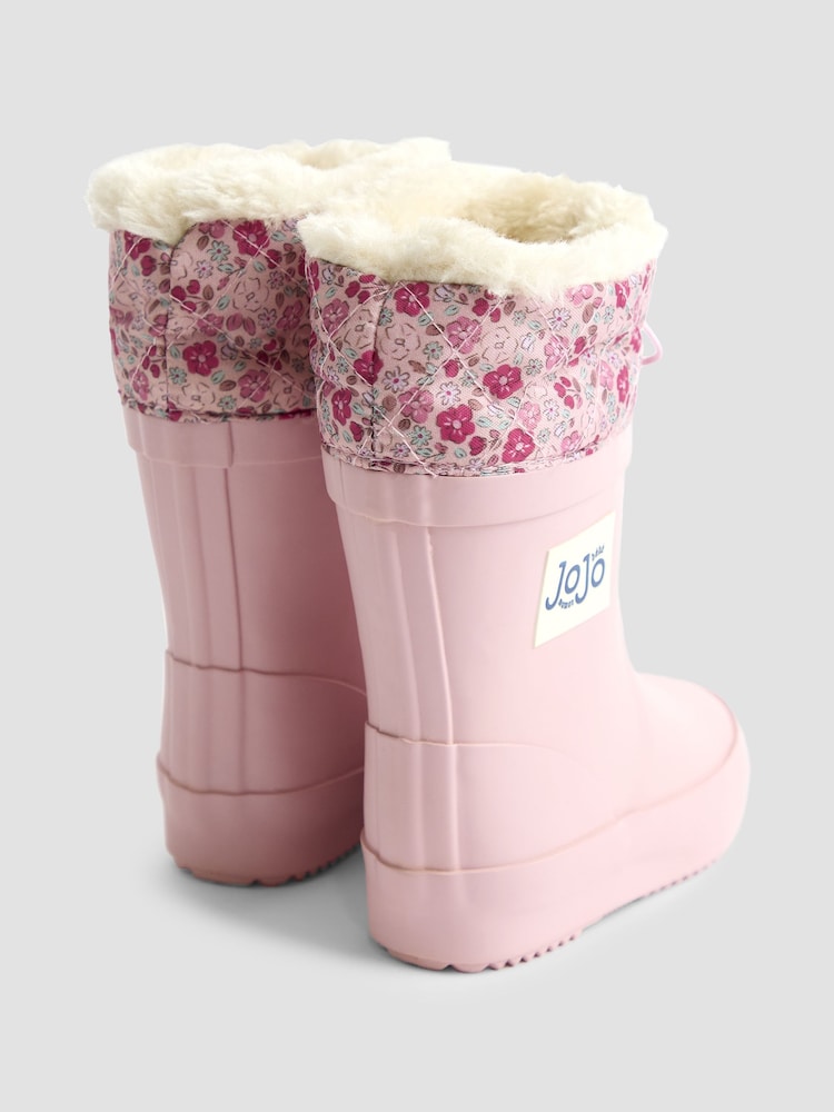 JoJo Maman Bébé Pale Pink Drawstring Cosy Lined Wellies - Image 2 of 4