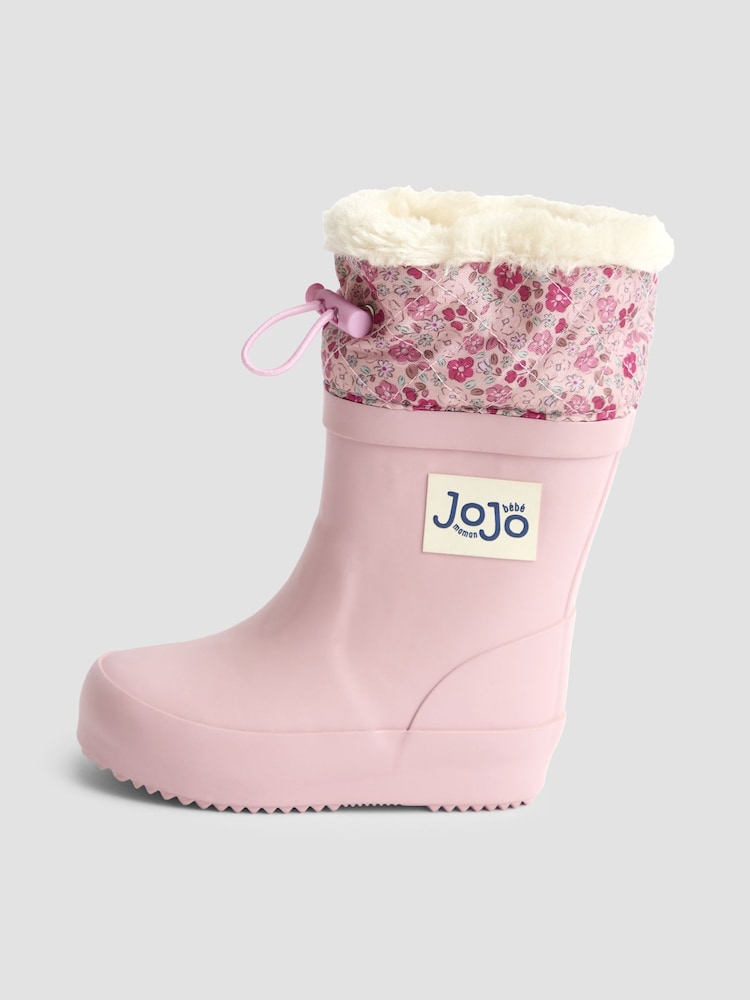 JoJo Maman Bébé Pale Pink Drawstring Cosy Lined Wellies - Image 4 of 4 JoJo Maman Bébé Pale Pink Drawstring Cosy Lined Wellies - Image 4 of 4