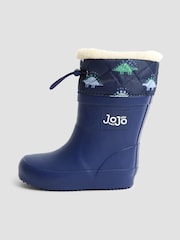 JoJo Maman Bébé Navy Drawstring Color Block Dino Wellies - Image 4 of 4