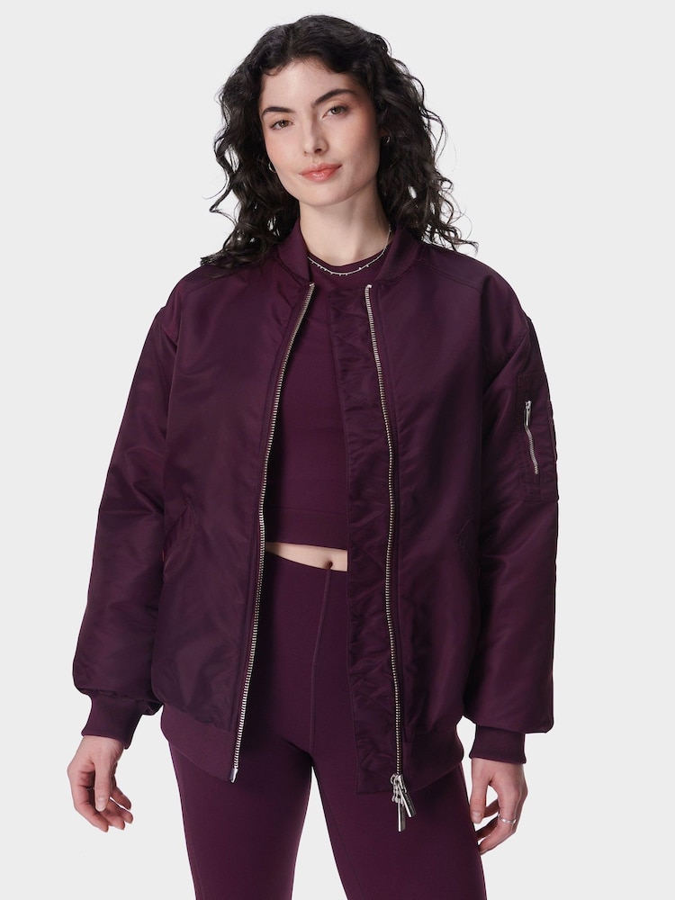 Sweaty Betty Purple Cityscape Longline Bomber Jacket - Image 1 of 7