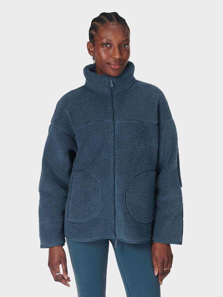 Sweaty Betty Blue Plush Textured Zip Up Top - Image 1 of 7